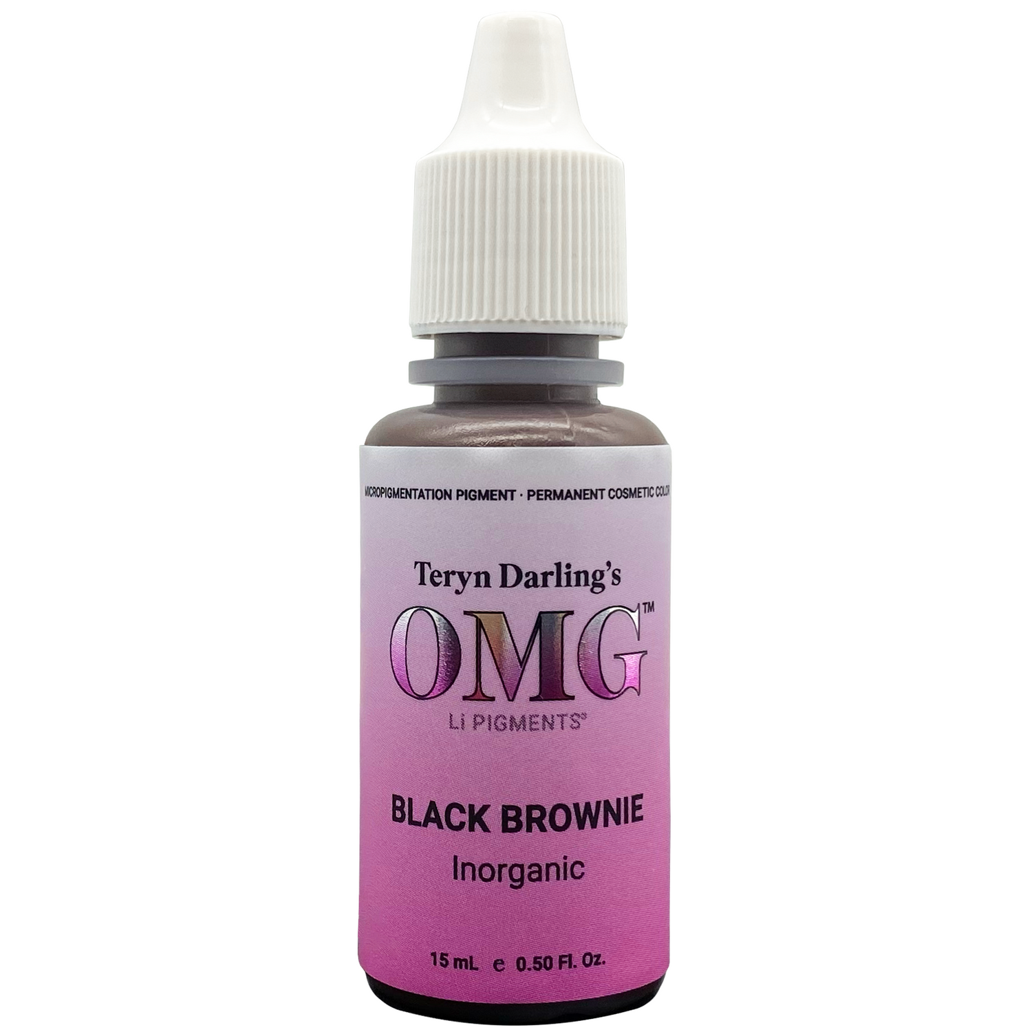 Black Brownie OMG Eyeliner Pigment – 15mL bottle of black-brown inorganic pigment with silky consistency and high retention.