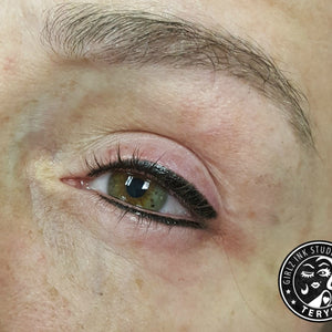 Fresh eyeliner tattoo using Aqua Black Diamond pigment.