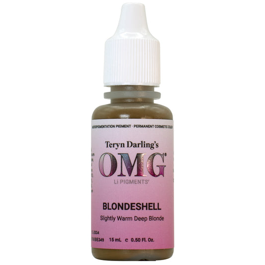 Blondshell OMG Brow Pigment – slightly warm deep blonde pigment in 15mL bottle for permanent makeup.