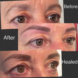 Straight, healed brows with no modifications using Aqua Classic Brown pigment by Lyndsey Carrie.