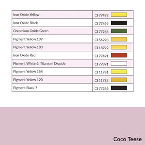 Coco Teese OMG Brow Pigment CI chart showing full list of pigment ingredients and CI numbers.