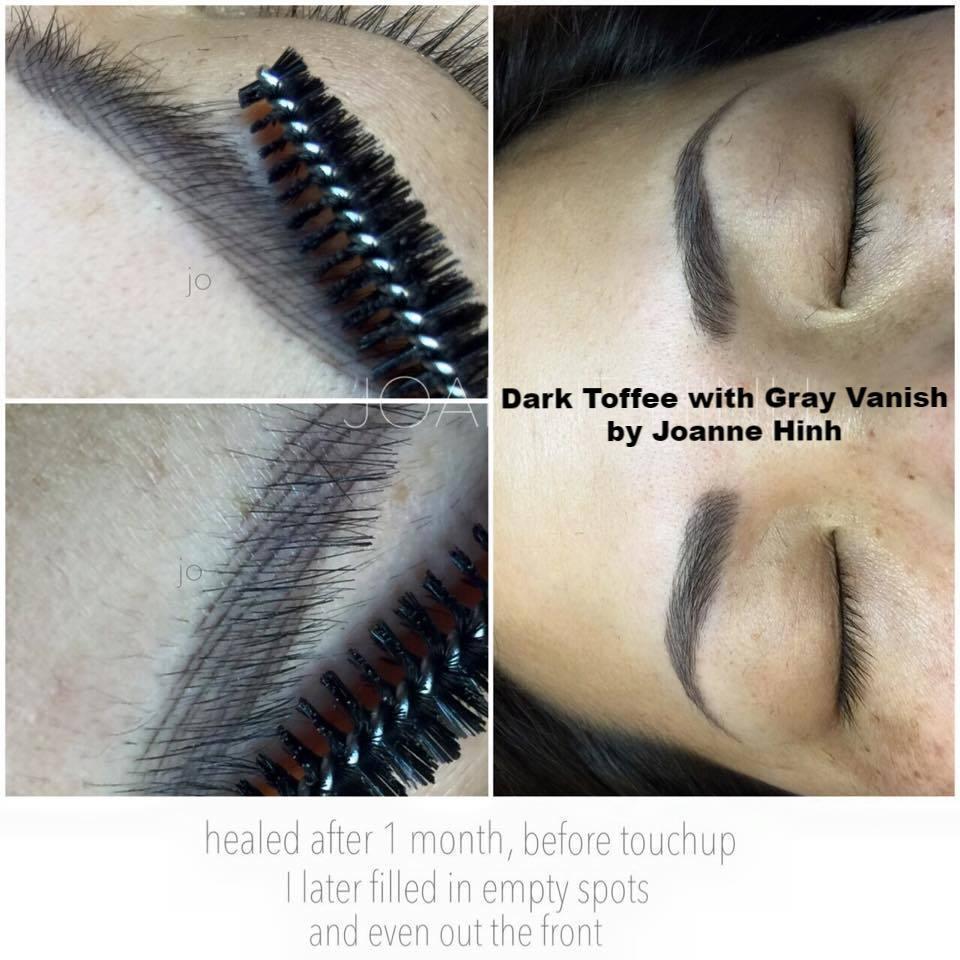 Healed brow after one session with Aqua Dark Toffee and Gray Vanish by Joanne Hinh.