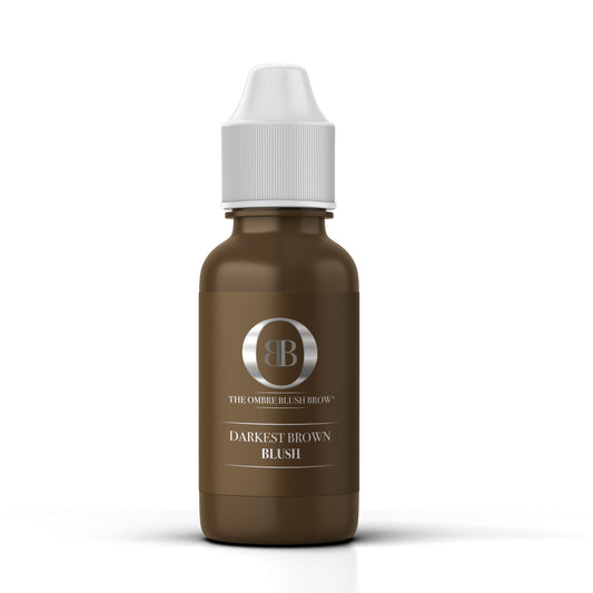 Darkest Brown Blush PMU pigment bottle from the Ombre Blush Brow collection, ideal for dark hair clients.