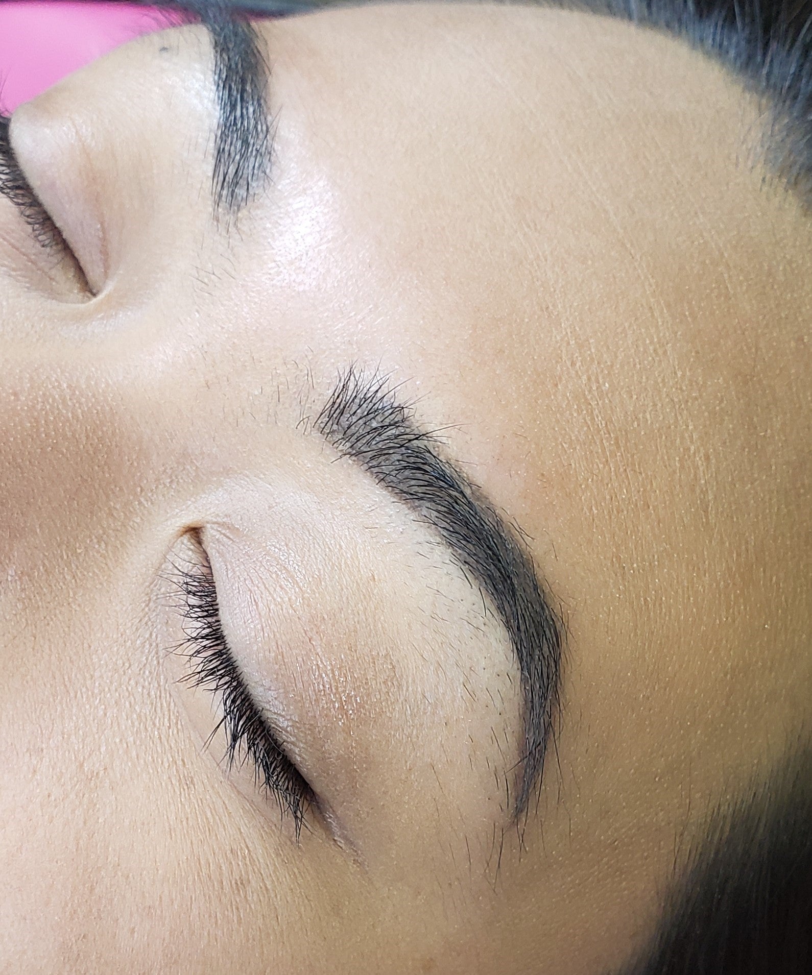 Healed brow result using diluted Loaded Maverick pigment with a big needle for soft shading.