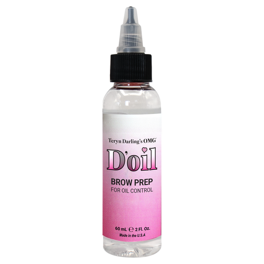 D’oil Brow Prep bottle by Teryn Darling OMG, a professional PMU prep product designed to reduce excess oil and improve pigment retention.