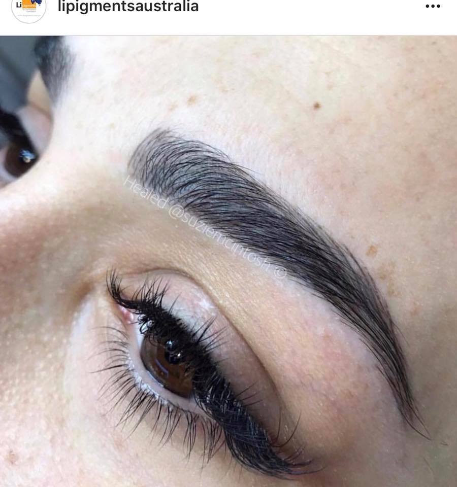 Healed brows after one session using Velvet Ebony Brown with 10% Ultra Gray, by Suzie MacIntosh.