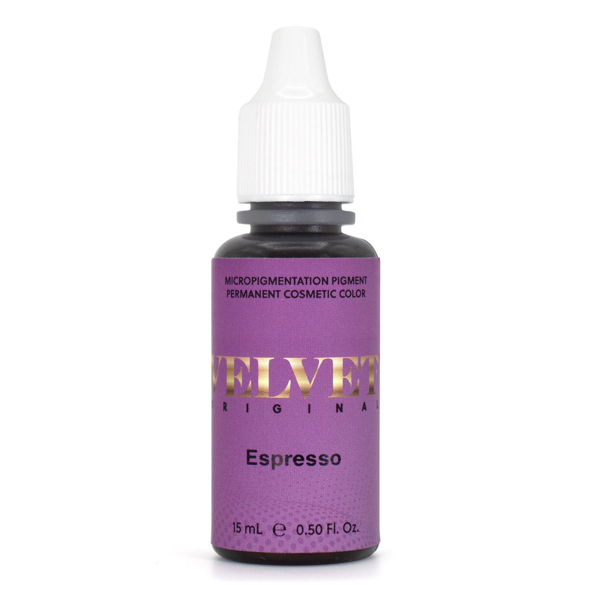 Velvet Original Espresso pigment bottle for permanent makeup brows from Girlz Ink PMU supply collection.