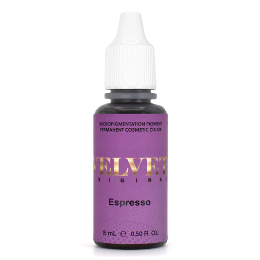 Velvet Original Espresso pigment bottle for permanent makeup brows from Girlz Ink PMU supply collection.