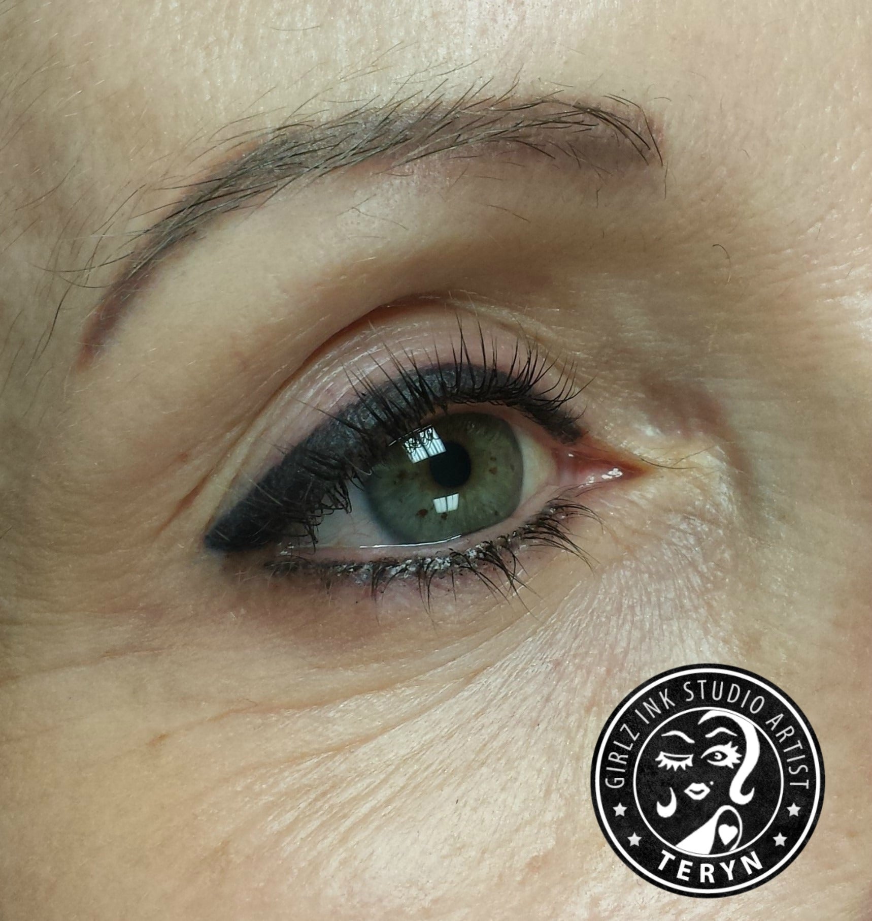 Healed eyeliner correction using Aqua Midnight Black by Girlz Ink artist Teryn Darling.