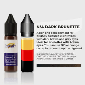 Closeup of Hanafy Dark Brunette N4 PMU Pigment Bottle and Color Swatch