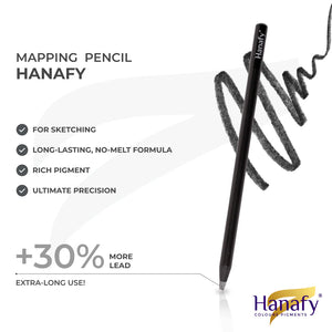 Hanafy black mapping pencil for permanent makeup artists featuring long-lasting no-melt formula and precise brow mapping for microblading, PMU tattooing, and brow shaping.