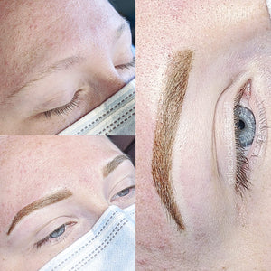 Healed PMU brow results using Sage pigment by LI Pigments, applied by Ashley Buchanan and available at Girlz Ink.