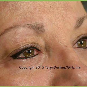 Healed PMU eyeliner result by Teryn Darling using Aqua Black Magic – classic winged liner with bold, defined black color.