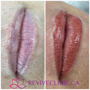 Healed lip tattoo result using Aqua Cupid's Blush pigment on neutral-toned lips