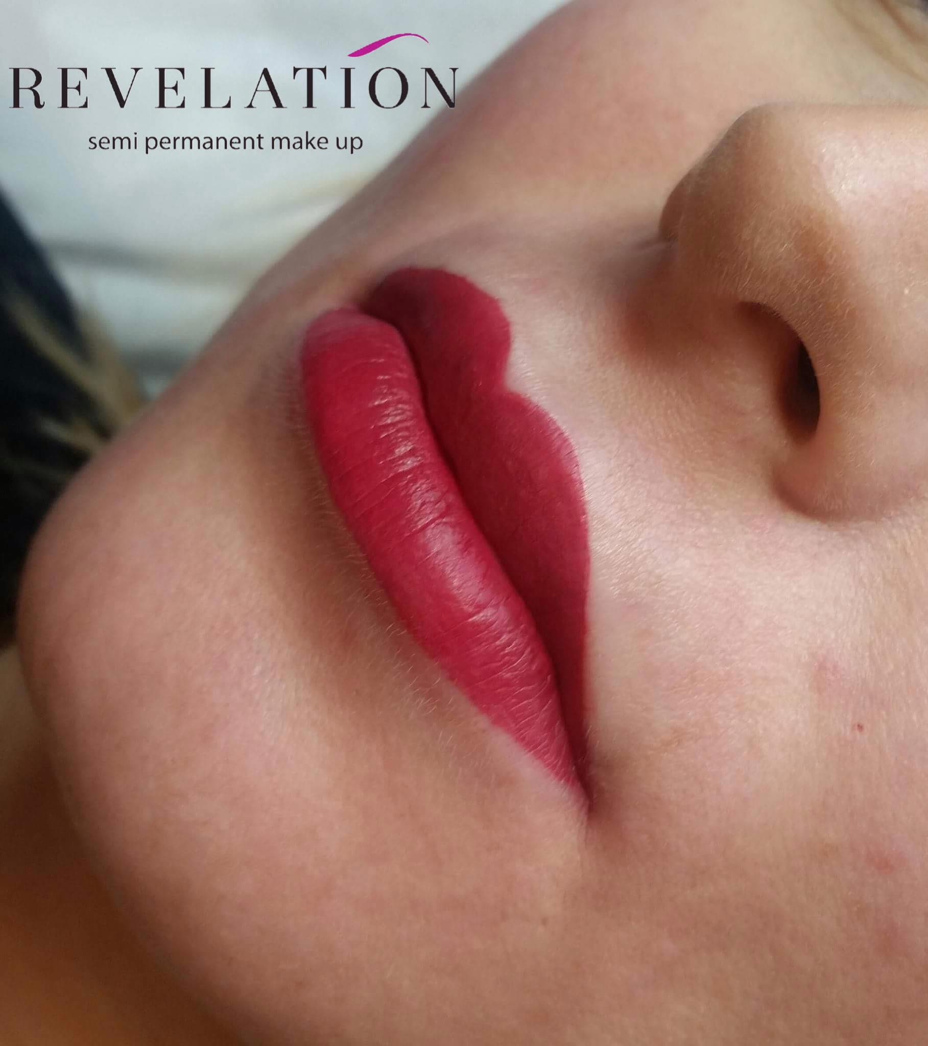 Natural lip blush result using Hawaiian Punch pigment with single needle technique