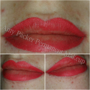 Bold red-pink healed lips using a combination of Hot Pink and Watermelon Lip Candy pigments