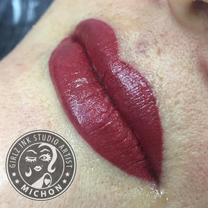 Lip tattoo results using a 75/25 mix of Cranberry Craving and Berry Persistent for permanent makeup