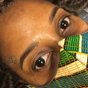 Healed ombré brows on deep skin tone using Smoke pigment from Loaded, done by Michon Martinez at Girlz Ink.