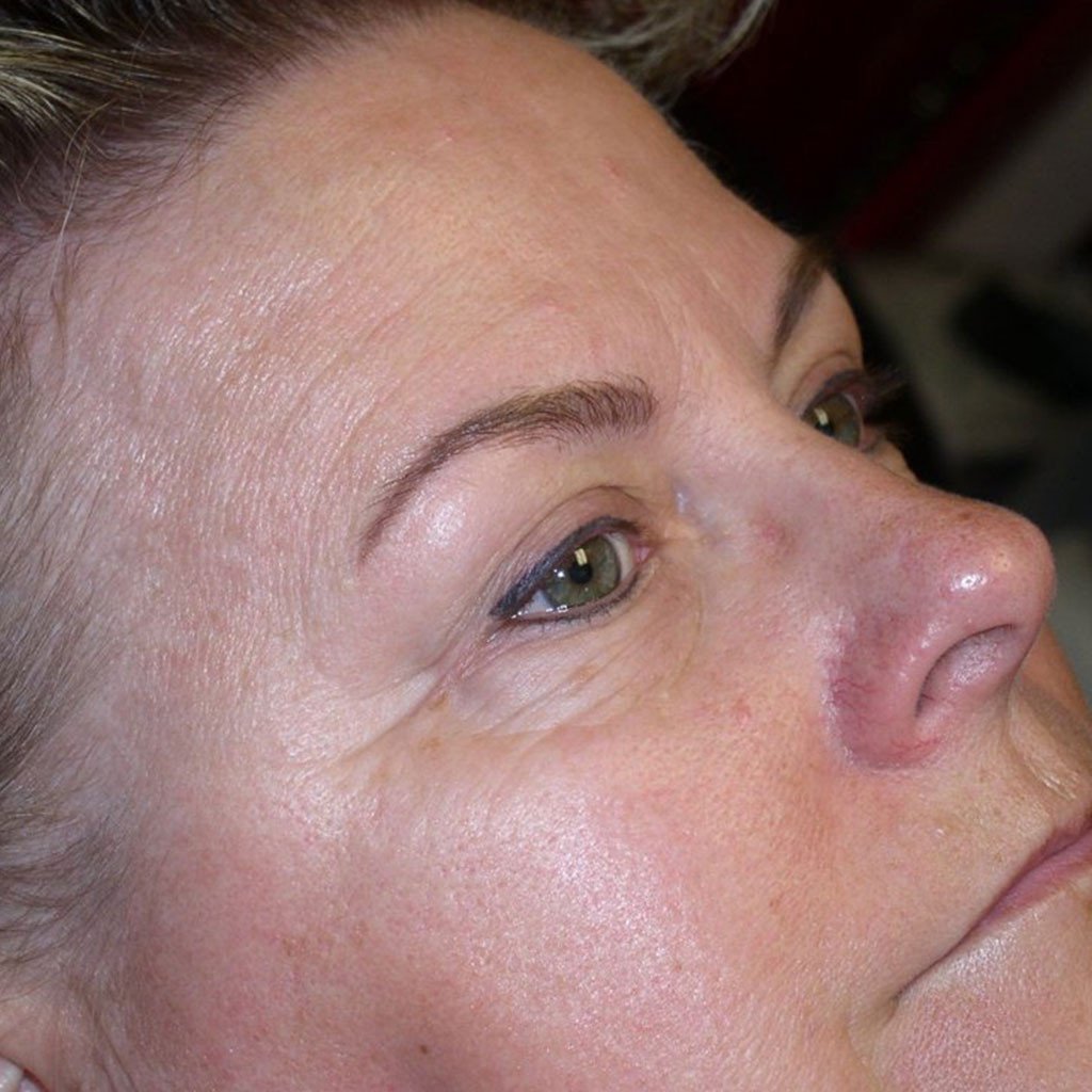 Soft eyeliner and brow tattoo results using Aqua Ebony Brown and Eyeliner pigment by Pam Cevita