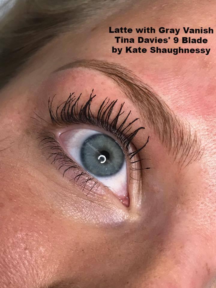 Aqua Latte and Gray Vanish brows created using Tina Davies’ 9 Blade by Kate Shaughnessy.