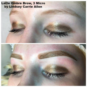 Latte pigment ombré brows performed with 3 micro needles by Lindsey Carrie Allen
