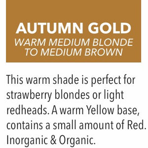 Pigment information card for Li Pigments Autumn Gold, ideal for strawberry blondes and light redheads.