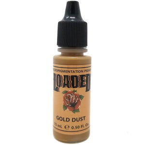 Gold Dust PMU pigment bottle from the Loaded pigment line by Li Pigments for permanent makeup artists brought to you by Girlz Ink
