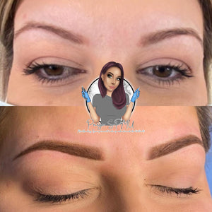 Healed brow result using Loaded Silver Spur by Paige Lloyd—cool medium brown permanent makeup pigment perfect for light brunettes.