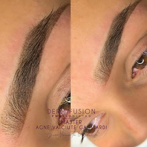 Healed ombré brows done using Smoke by Loaded Pigments, beautifully saturated and shaped by Agne Vaiciute Gagliardi.
