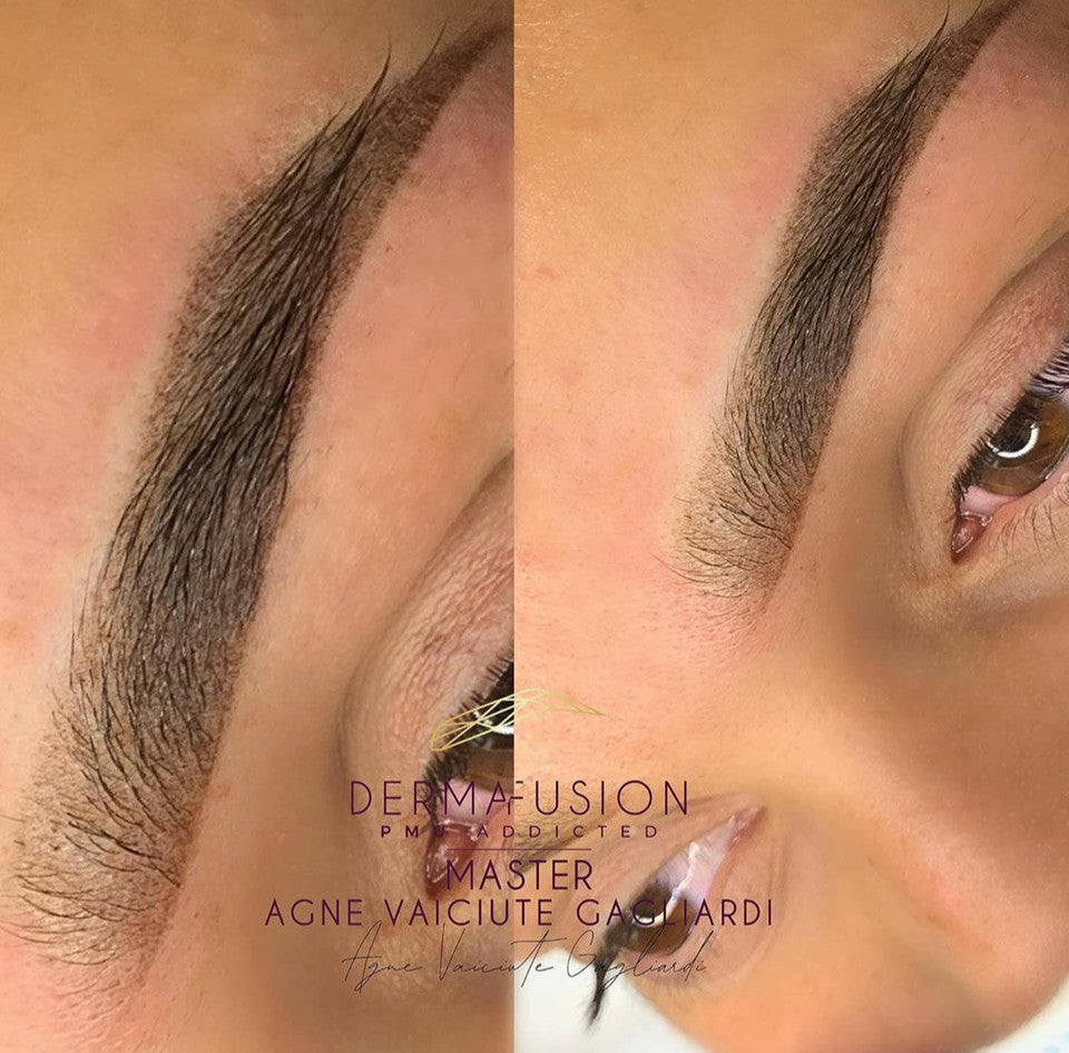Healed ombré brows done using Smoke by Loaded Pigments, beautifully saturated and shaped by Agne Vaiciute Gagliardi.