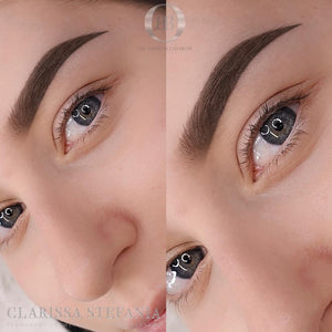 Healed brow result using Mid-Dark Brown Blush and Bold by Clarissa Stefania, ideal for medium to dark brown hair.