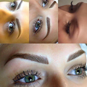 Fully healed PMU brows done with Milk Chocolate pigment by Mary Spence—natural soft brown tone.

