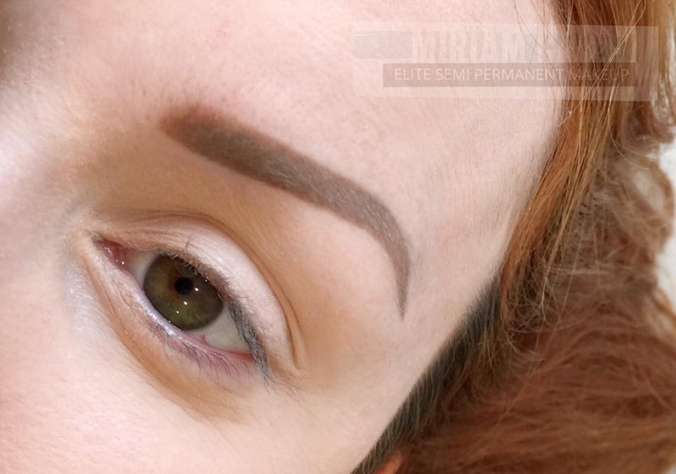 One session healed color correction over old gray brows using Milk Chocolate pigment by Miriam Grice.

