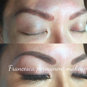 Before and after results of healed brow correction using Olive Mod pigment by Francesca Scognamiglio.