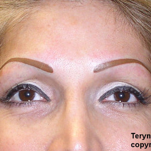 Eyebrow color correction using Olive Mod pigment on discolored brows by Teryn Darling, 2011.