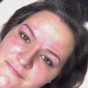 omg-vixen-fresh-brows-mb-pmu-li-pigments - reshly completed brows using OMG® Vixen pigment by Teryn Darling. The video shows immediate post-procedure results with rich color payoff, even implantation, and smooth skin finish by MB PMU.