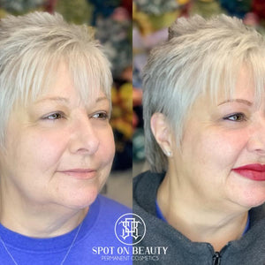 Healed result of lip tattoo using Rustic Red pigment by Kara Gutierrez.