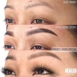 Soft and natural healed ombré brows created with Loaded Saddle Brown pigment by Charlene.