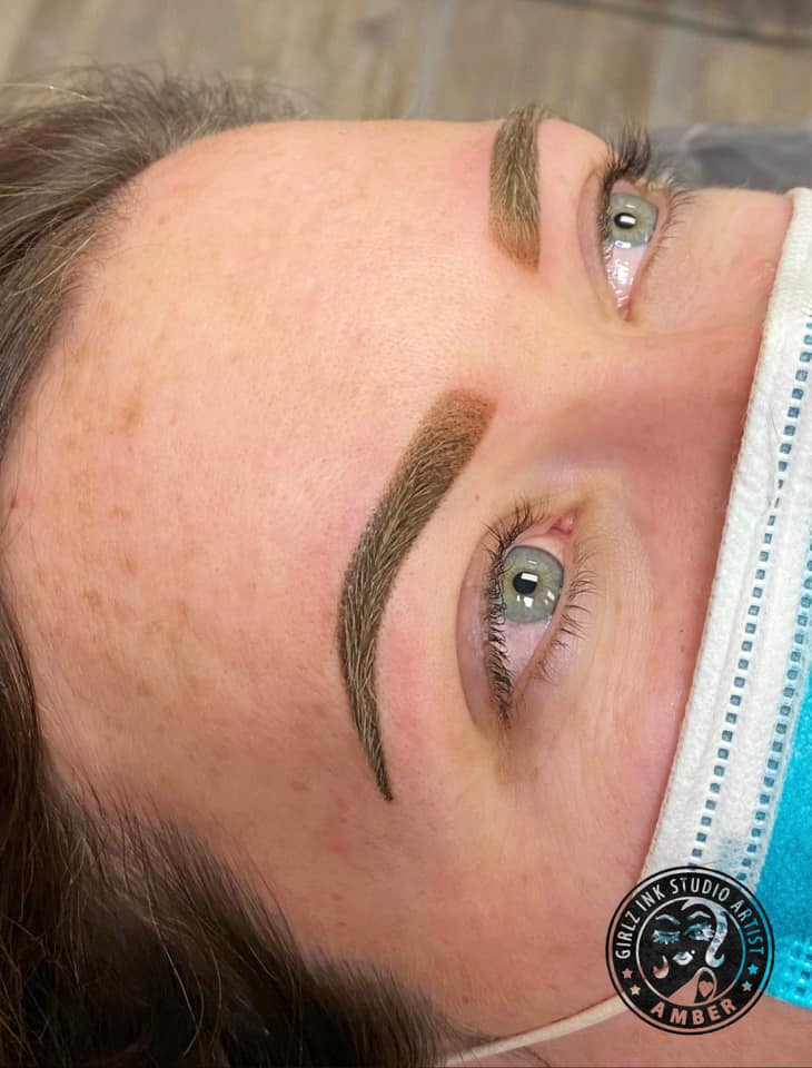Healed ombré brows created with Saddle Brown pigment from Loaded, done by Amber at Girlz Ink Studio.