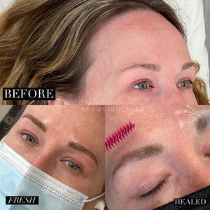 Natural, soft brow result with Sage by Loaded—healed work by Sylvana Kotila showcasing light neutral-olive tones.