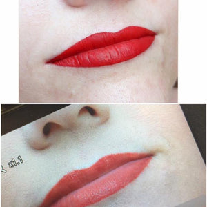 Vibrant lip result using a blend of Tabasco and Red Hot pigments by Miriam Richardson.