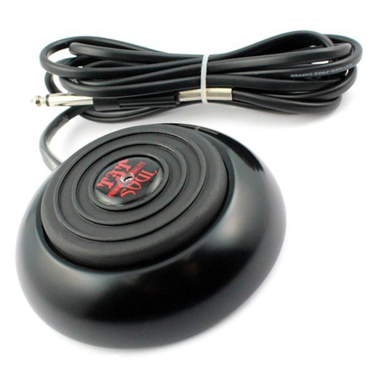 Tatsoul Gen2 black foot pedal with cable on a white background, used for PMU and tattoo machines, available at Girlz Ink.