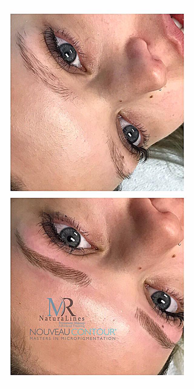 Natural brow transformation using Taupe pigment by PMU expert Mary Ritcherson.

