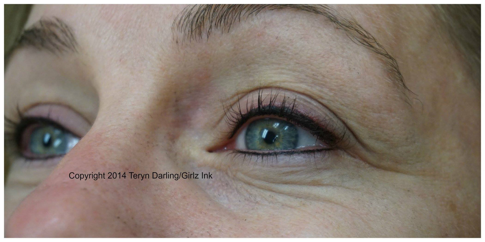  Fresh eyeliner tattoo using Aqua Ultra Black and Soft FX pigments by Teryn Darling.