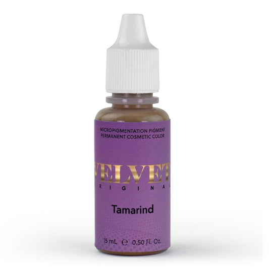 Velvet Original Tamarind PMU pigment bottle displayed on a white background for permanent makeup and micropigmentation artists.