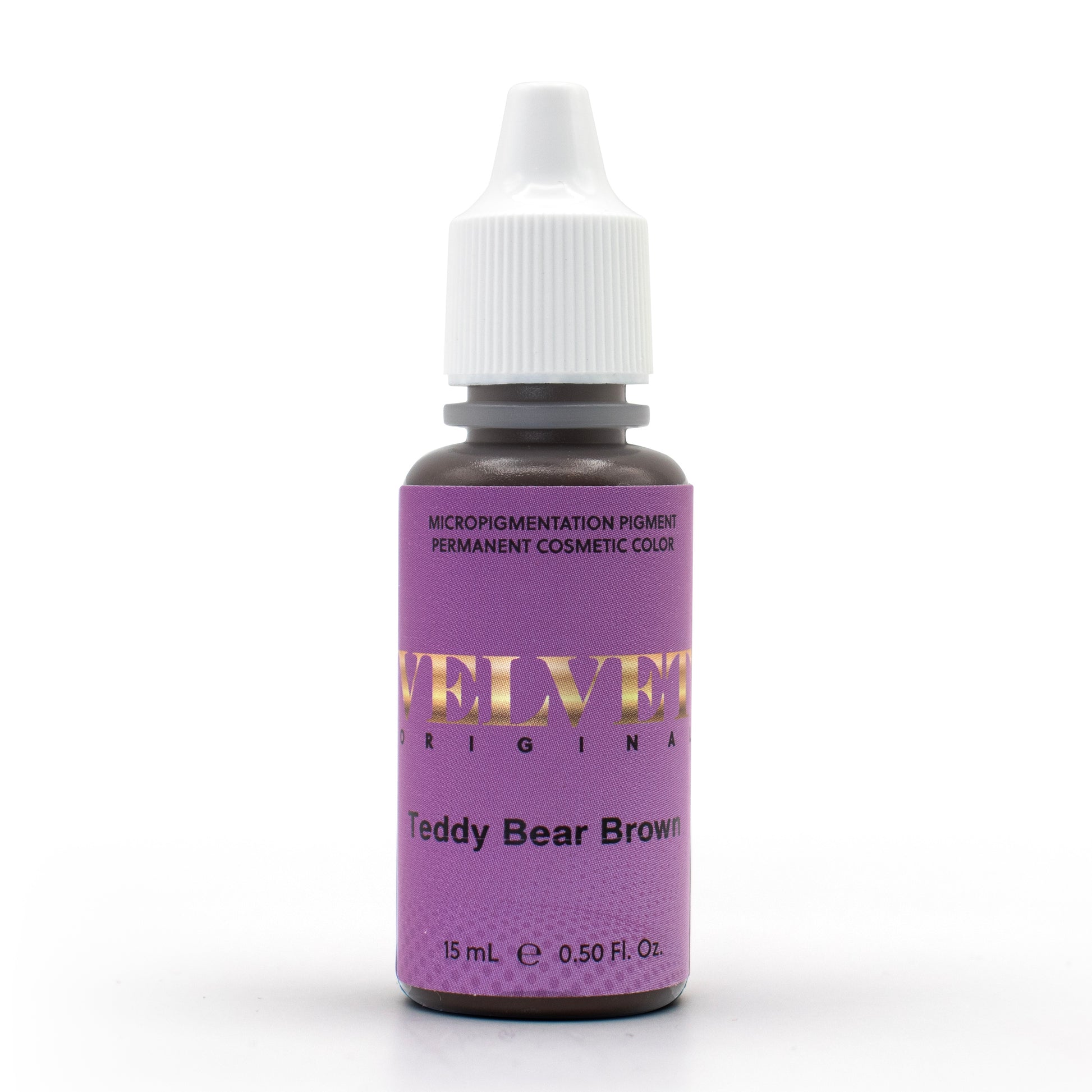 Li Pigments Velvet Original Teddy Bear Brown pigment, a dark, neutral brown PMU pigment for brows on Fitz 3–5 skin tones brought to you by Girlz Ink