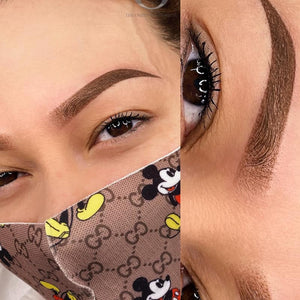 Healed brow results using Warm Mid Brown Blush and Bold pigments on a medium complexion client.