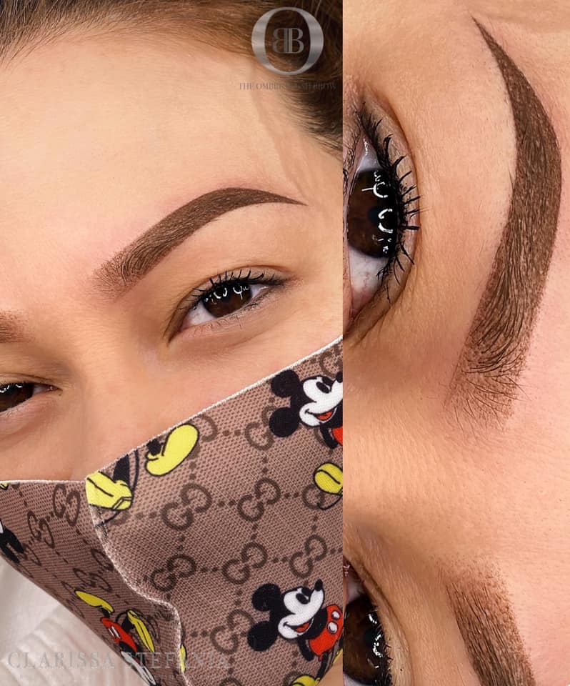 Healed brow results using Warm Mid Brown Blush and Bold pigments on a medium complexion client.