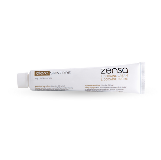Zensa topical lidocaine numbing cream packaging for PMU and cosmetic procedures