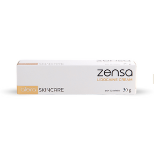 Zensa lidocaine cream 30g box by Alera Skin Care on white background